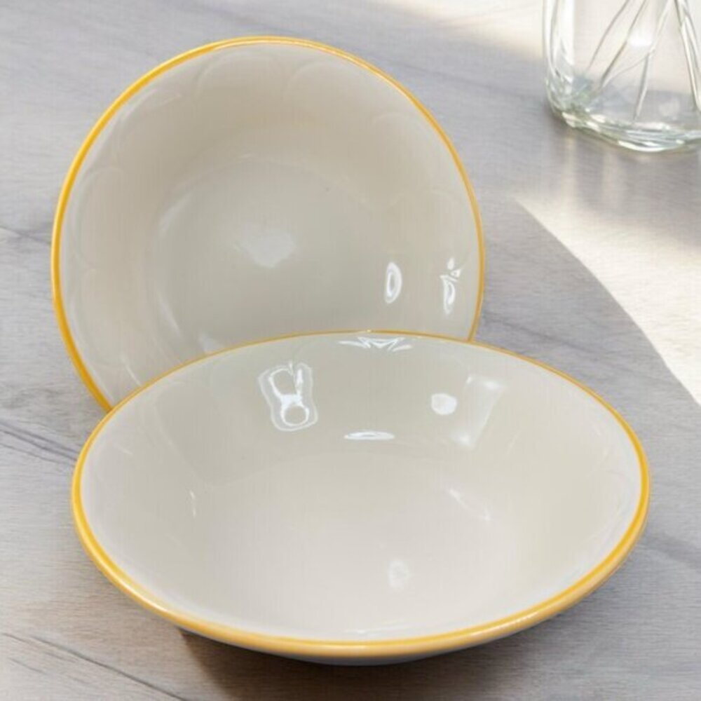 Franciscan‎ Pottery Interpace Bowl Dish Set 2 Yellow Edges USA Large Bowls 8.5in